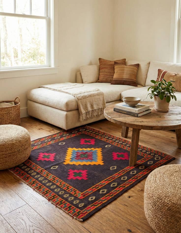 Detail image of 3' 3 x 3' 5  Hand Woven Kilim Modern Wool Square Rug