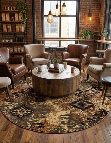 Beige Cafe Round Rug