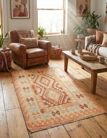 3' 3 x 4' 9 Hand Woven Kilim Waziri Wool Rug