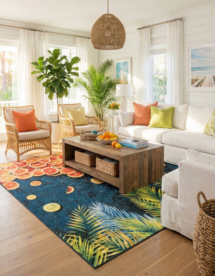 Detail image of  10' x 10'  Washable Coastal Indoor / Outdoor Square Rug