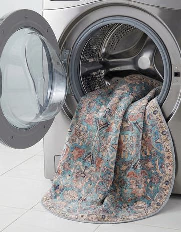 Blue Washable Nostalgia Round Rug