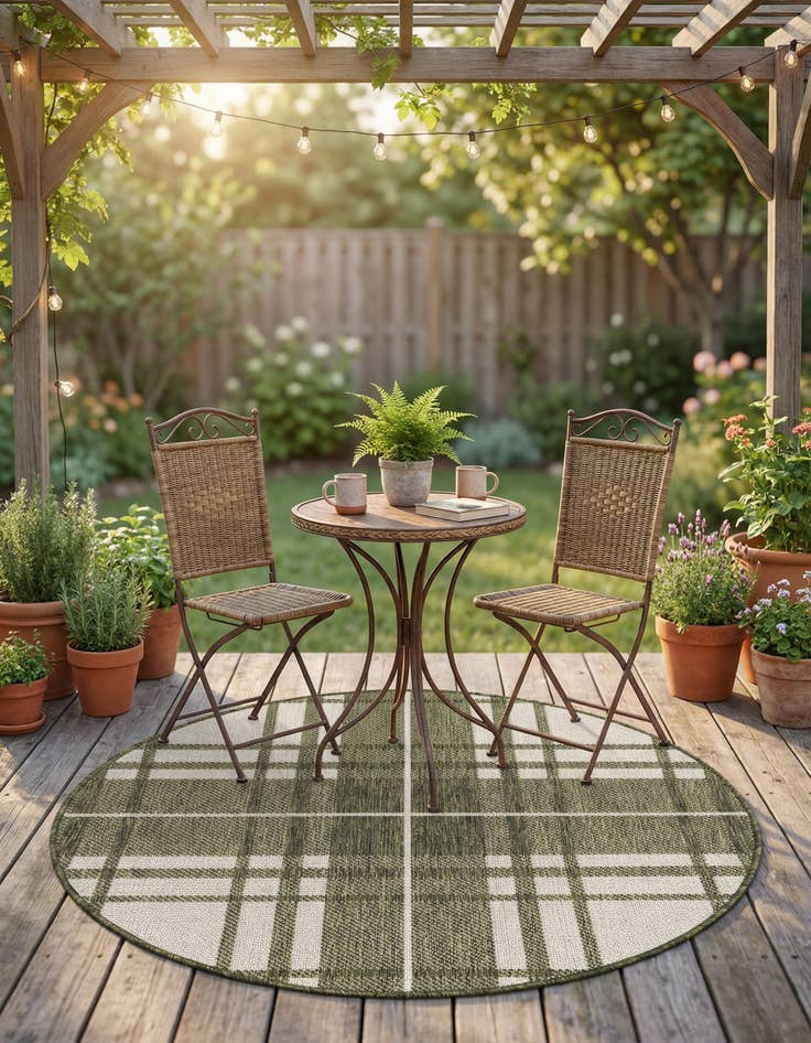 Detail image of 3' x 3'  Washable Checkered Indoor / Outdoor Round Rug