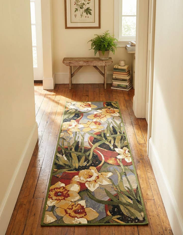 Detail image of 2' x 5'  Washable Botanical Indoor / Outdoor Runner Rug