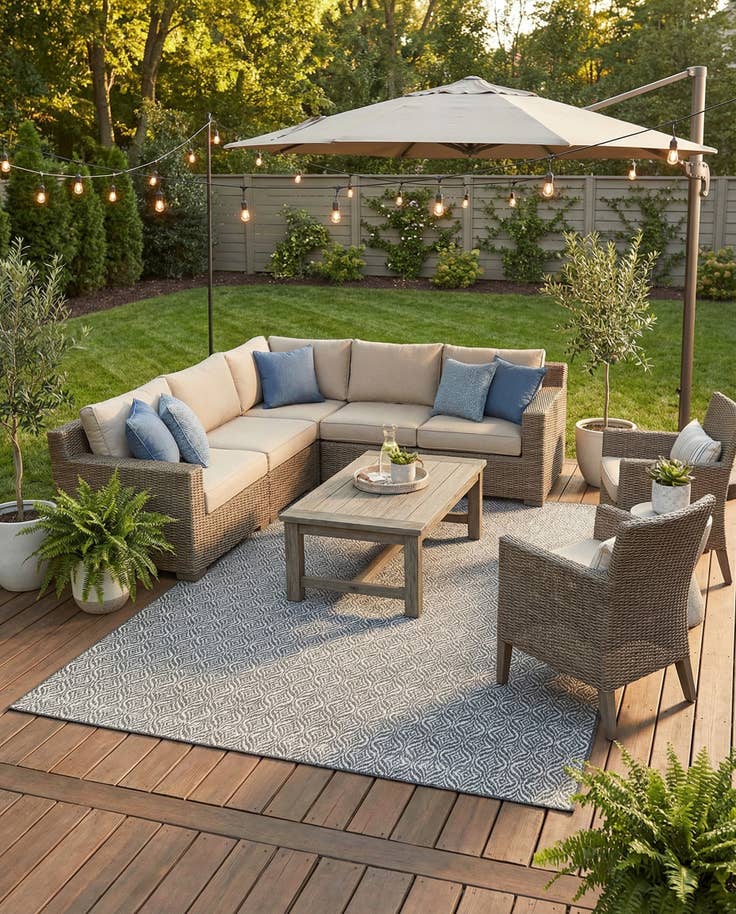 Detail image of 7' 10 x 11' Easy-Clean Trellis Indoor / Outdoor Rug