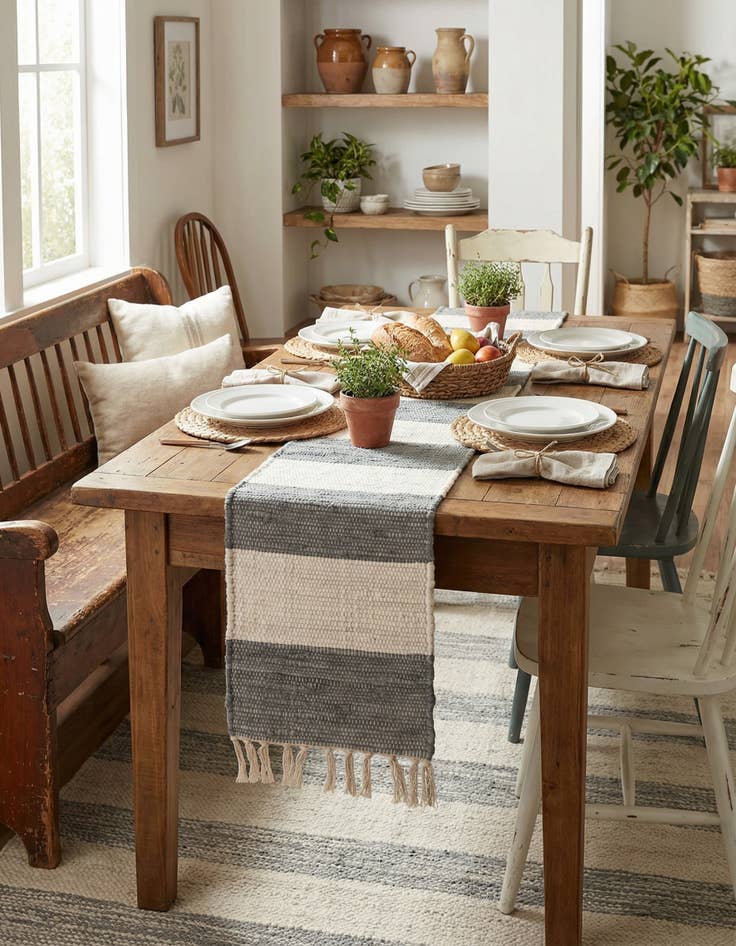 Detail image of  1' 2 x 4' 1  Hand Woven Chindi Rag Table Runner Rug