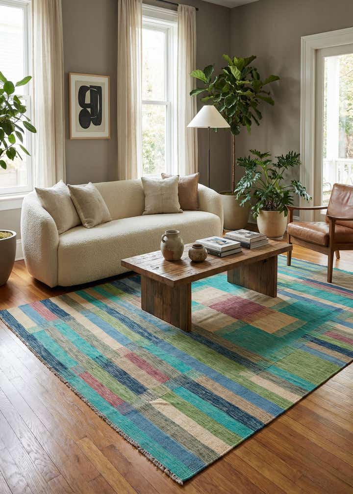 6' 8 x 9' 7 Hand Woven Kilim Modern Wool Rug