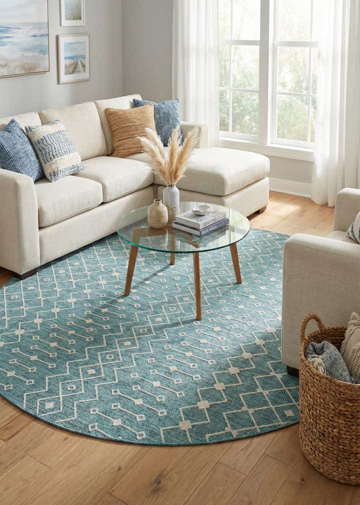 10' 8 x 10' 8 Easy-Clean Trellis Indoor / Outdoor Round Rug