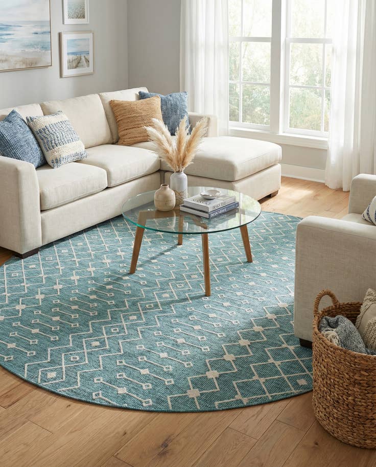 Detail image of 10' 8 x 10' 8 Easy-Clean Trellis Indoor / Outdoor Round Rug