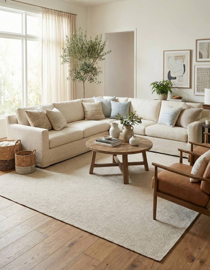 Detail image of 12' x 12'  Hand Woven Geo Trellis Flatweave Square Rug