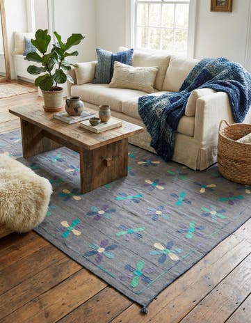 6' 1 x 7' 7 Hand Woven Kilim Suzani Wool Rug