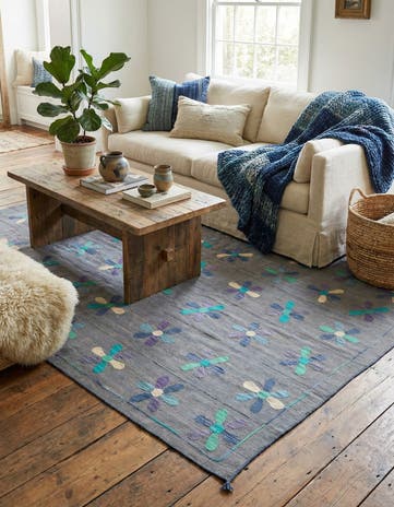 6' 1 x 7' 7 Hand Woven Kilim Suzani Wool Rug