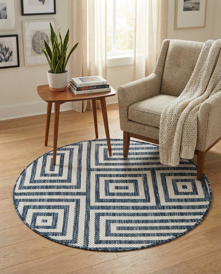 Detail image of 3' x 3' Easy-Clean Modern Indoor / Outdoor Round Rug