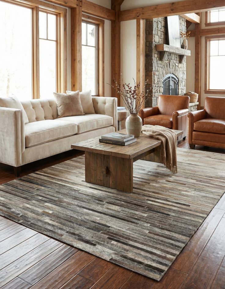 Detail image of 4' 6 x 6' 6 Cowhide Leather Rug