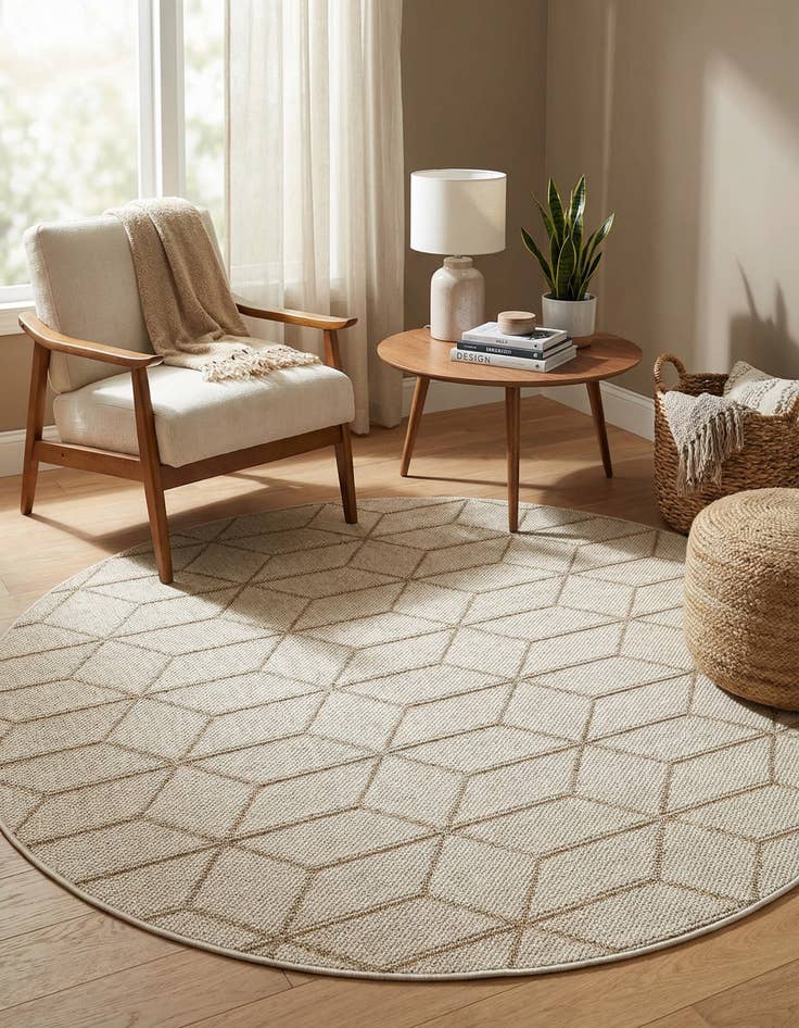 Detail image of 5' 3 x 5' 3 Easy-Clean Trellis Indoor / Outdoor Round Rug