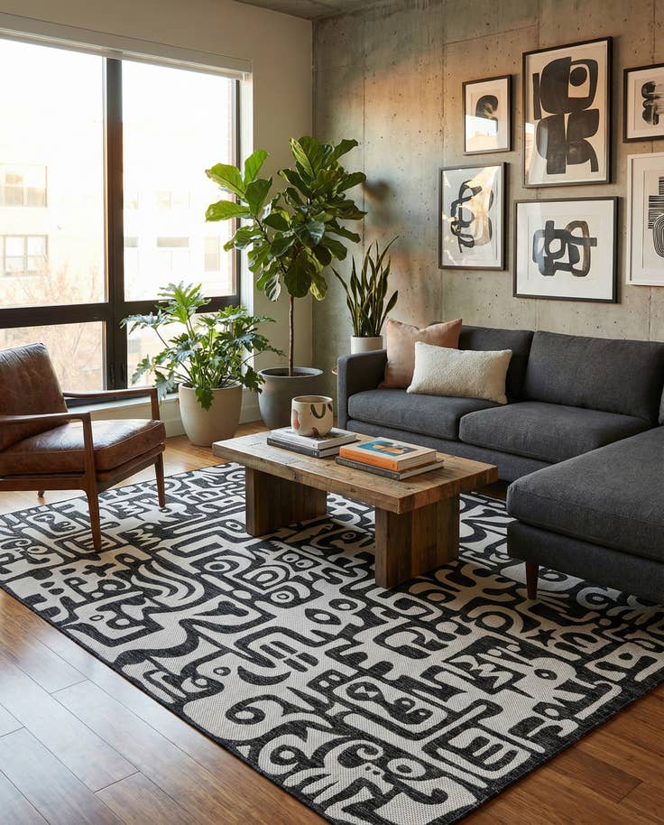 Detail image of 9' x 12' Easy-Clean Modern Indoor / Outdoor Rug