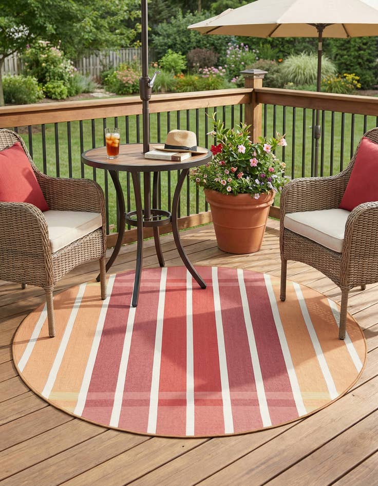 Detail image of 6' x 6' Easy-Clean Striped Indoor / Outdoor Round Rug