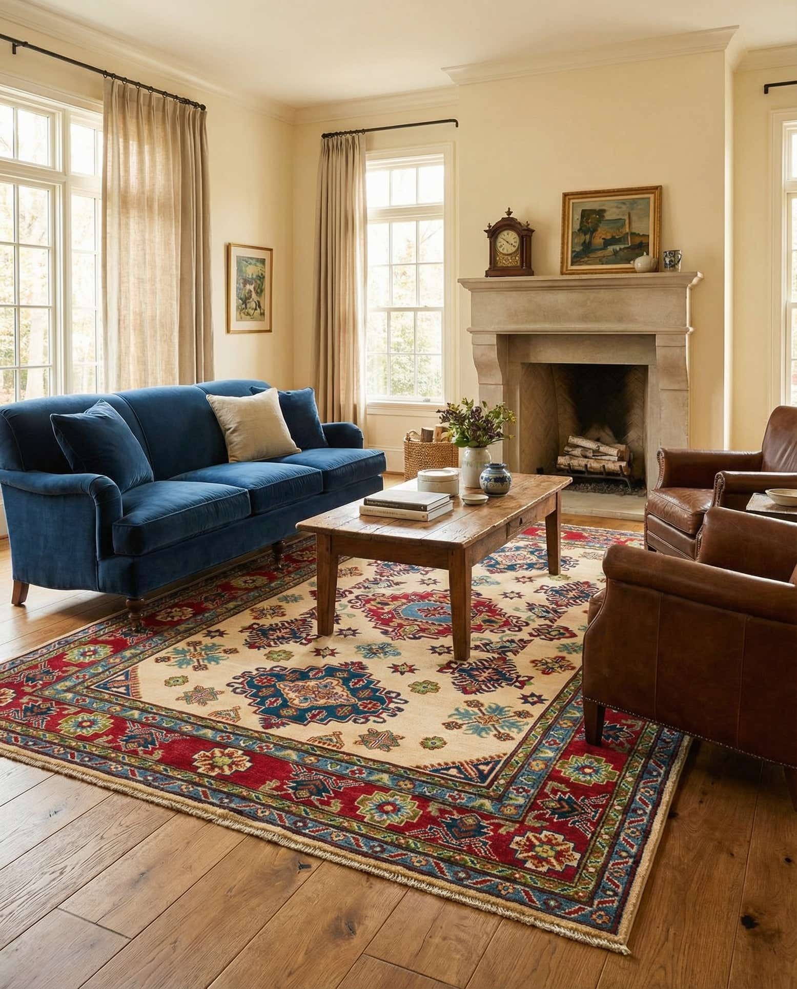 5' 8 x 8' 1 Hand Knotted Kazak Rug