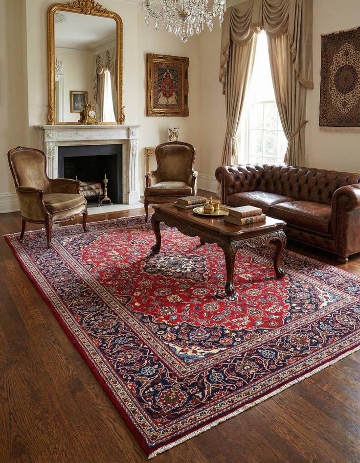 Detail image of  7' 11 x 10' 11 Kashan Wool Rug