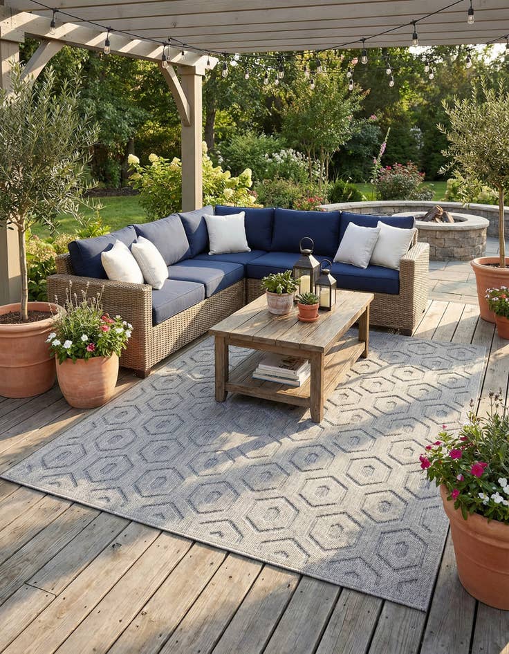 Detail image of 9' x 12'  Washable Trellis Textured Indoor / Outdoor Rug