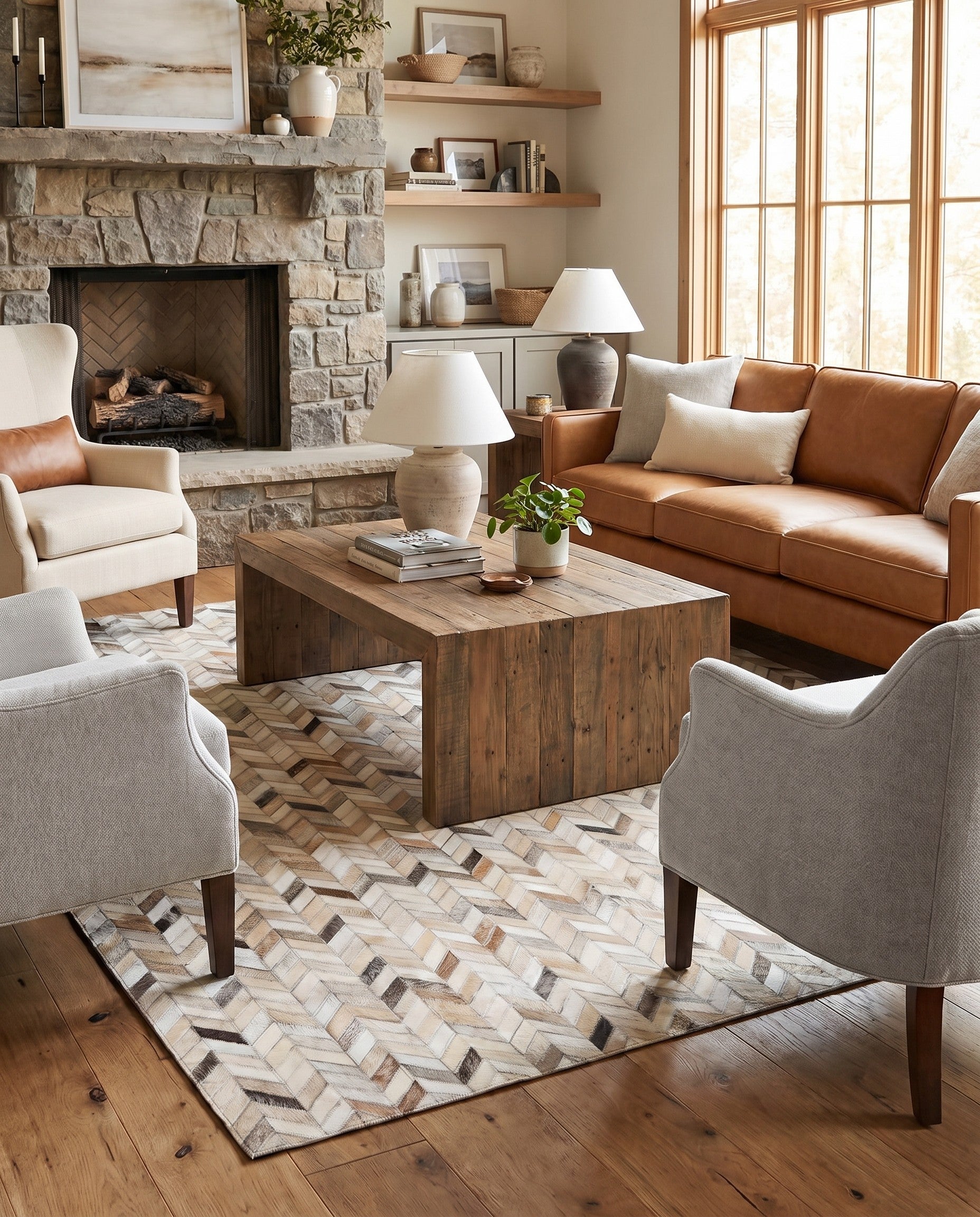 4' 7 x 6' 7 Cowhide Stocks Rug