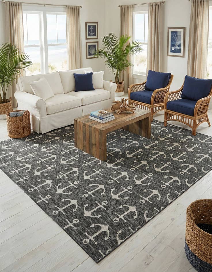 Detail image of 13' x 13'  Washable Coastal Indoor / Outdoor Square Rug
