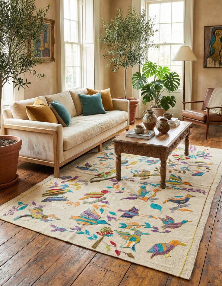 Detail image of 4' 2 x 6'  Hand Woven Kilim Suzani Wool Rug