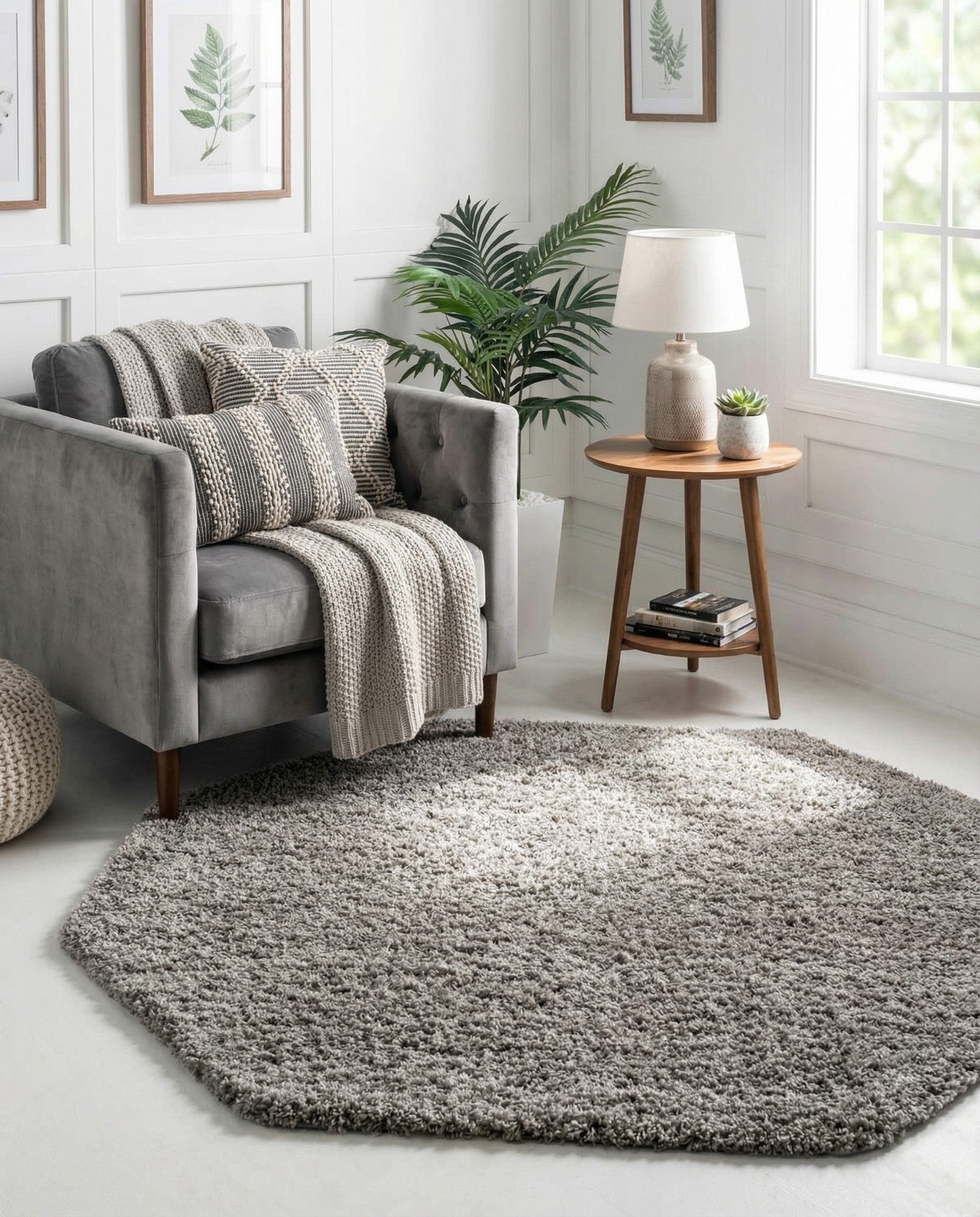  4' x 4' Solid Shag Octagon Rug