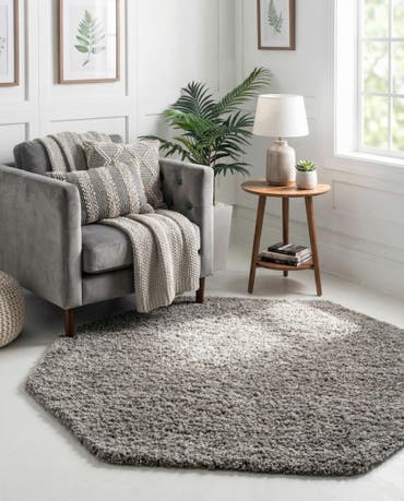  4' x 4' Solid Shag Octagon Rug