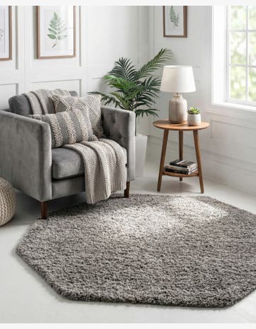 Cloud Gray Solid Shag Octagon Rug