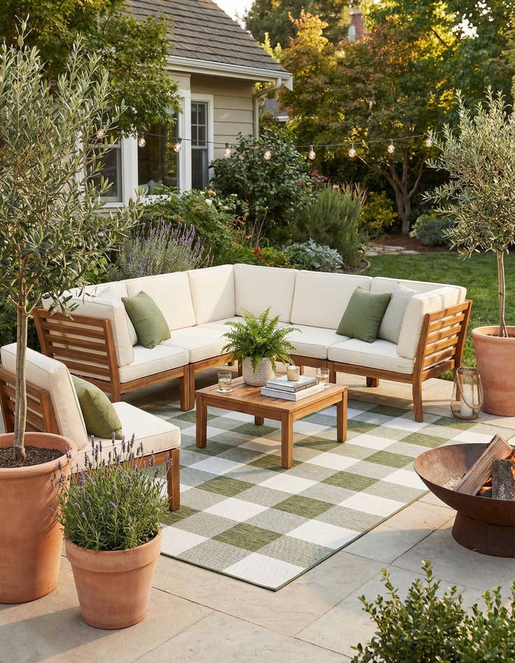 Detail image of  7' 10 x 7' 10  Washable Checkered Indoor / Outdoor Square Rug