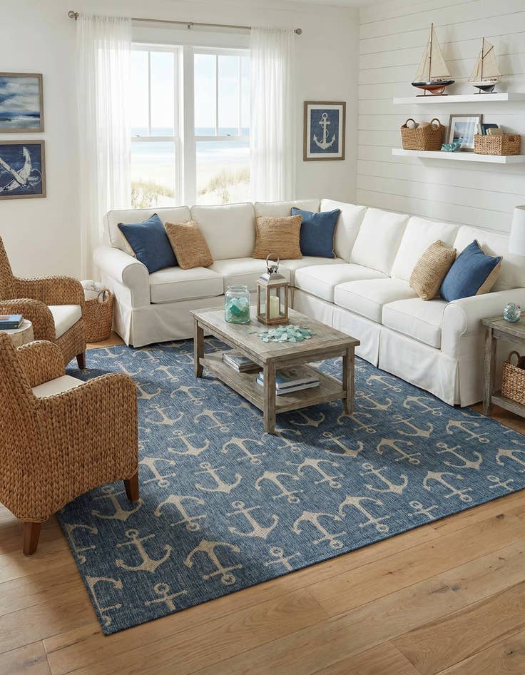 Detail image of 13' x 13'  Washable Coastal Indoor / Outdoor Square Rug