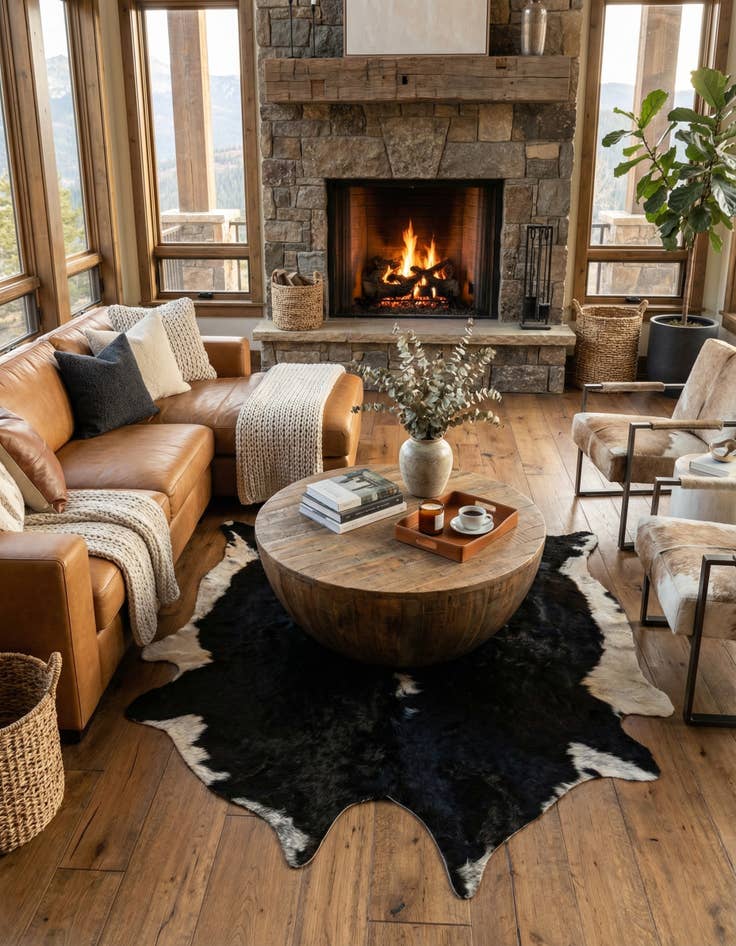 Detail image of 6' 10 x 7' Cowhide Leather Square Rug