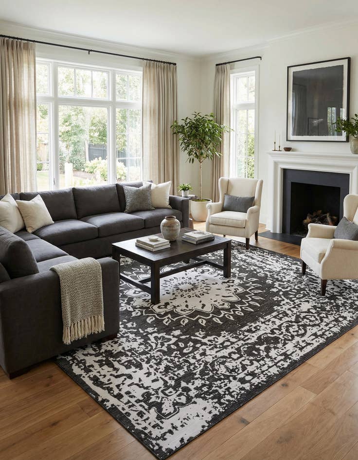 Detail image of 13' x 13'  Washable Traditional Indoor / Outdoor Square Rug