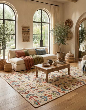 5' 11 x 7' 7 Hand Woven Kilim Suzani Wool Rug