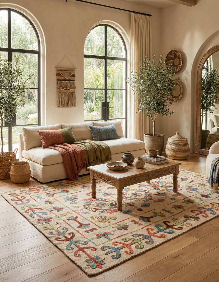 Detail image of 5' 11 x 7' 7  Hand Woven Kilim Suzani Wool Rug