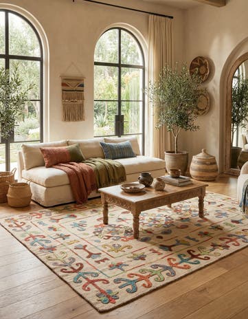 5' 11 x 7' 7 Hand Woven Kilim Suzani Wool Rug