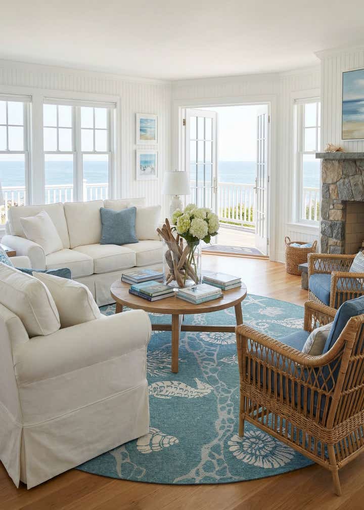13' x 13' Easy-Clean Coastal Indoor / Outdoor Round Rug