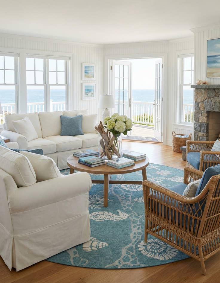 Detail image of 13' x 13'  Washable Coastal Indoor / Outdoor Round Rug