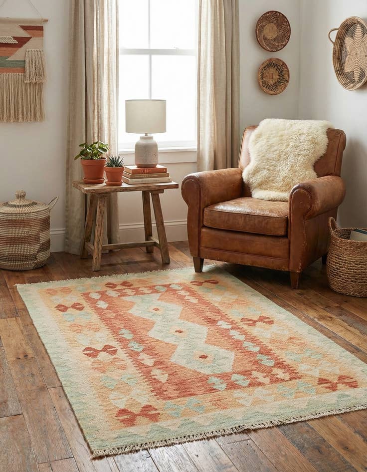 Detail image of 2' 8 x 4' 4  Hand Woven Kilim Waziri Wool Rug