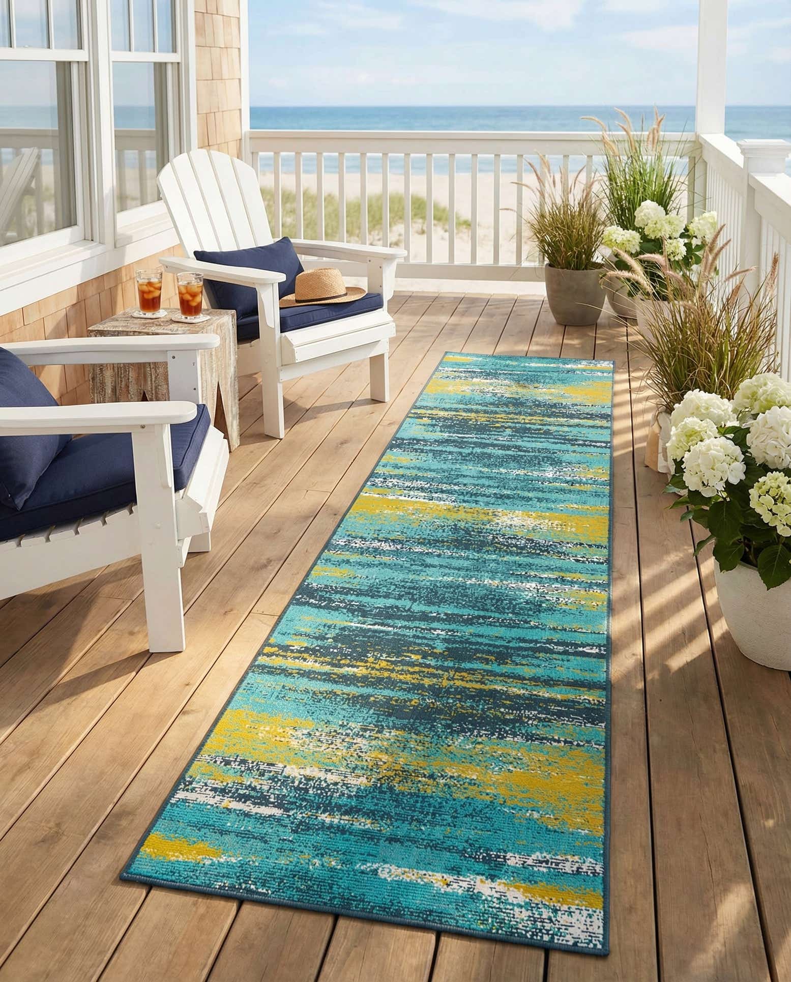2' 7 x 12' Easy-Clean Coastal Indoor / Outdoor Runner Rug