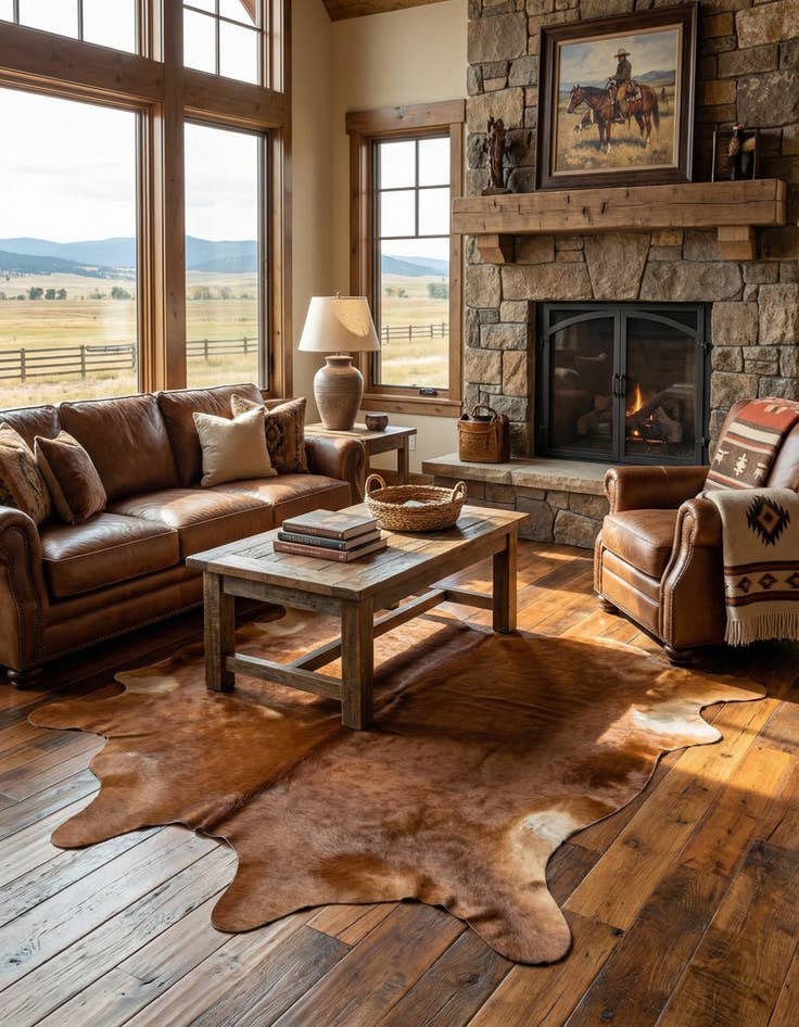 Detail image of 5' 9 x 6' 5 Cowhide Leather Freeform Rug