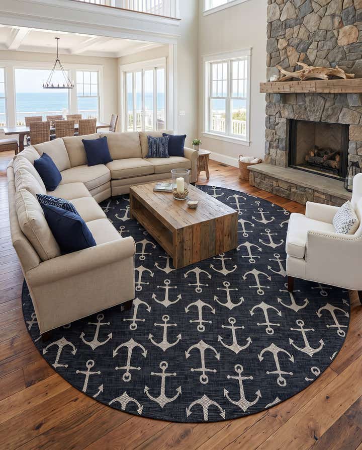 13' x 13' Easy-Clean Coastal Indoor / Outdoor Round Rug