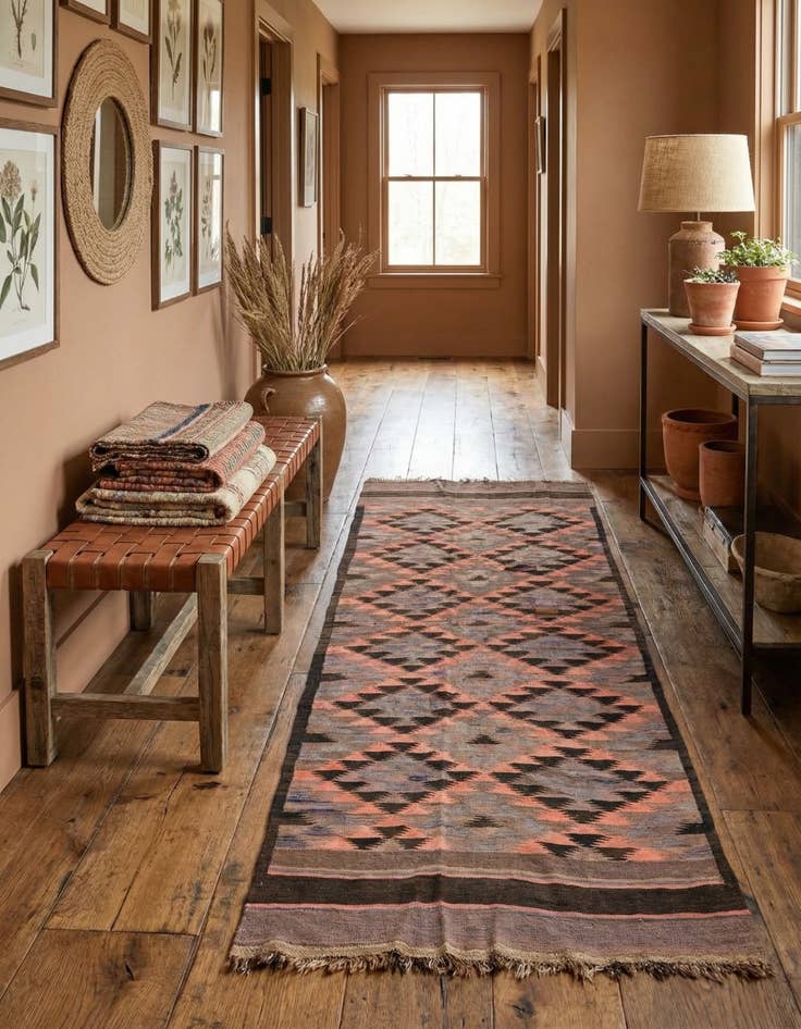 Detail image of 4' 4 x 11' 1  Hand Woven Kilim Fars Wool Runner Rug