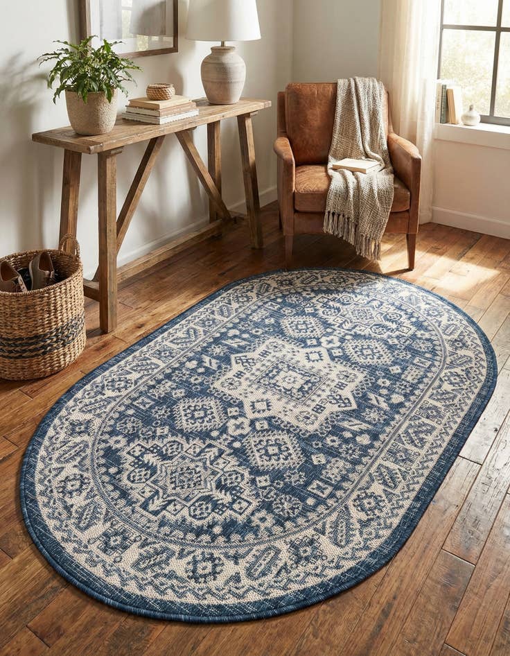 Detail image of 3' x 5' 3 Easy-Clean Aztec Indoor / Outdoor Oval Rug