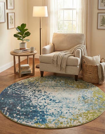 Blue Washable Hyacinth Round Rug