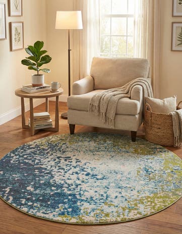 Blue Washable Hyacinth Round Rug