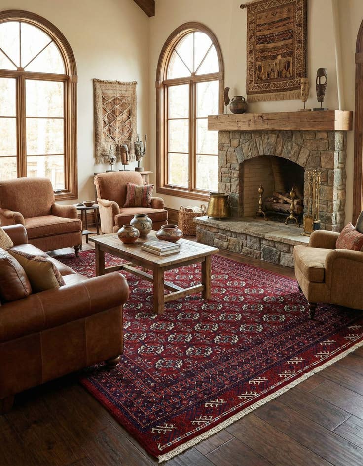 Detail image of  6' 8 x 9' 11  Hand Knotted Afghan Ersari Wool Rug