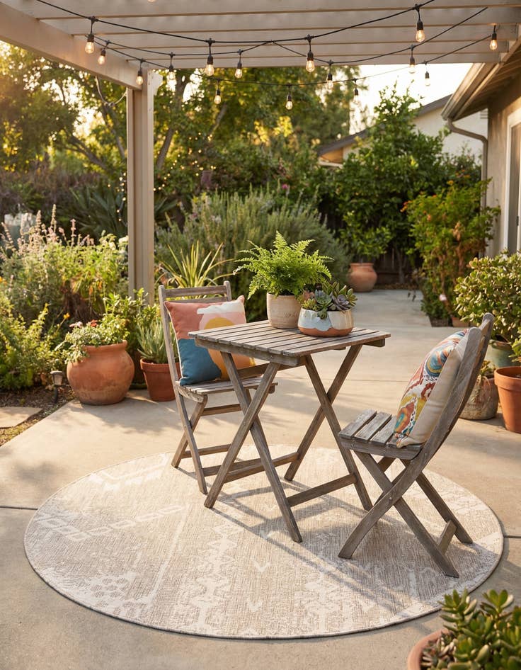 Detail image of  6' x 6'  Washable Bohemian Indoor / Outdoor Round Rug