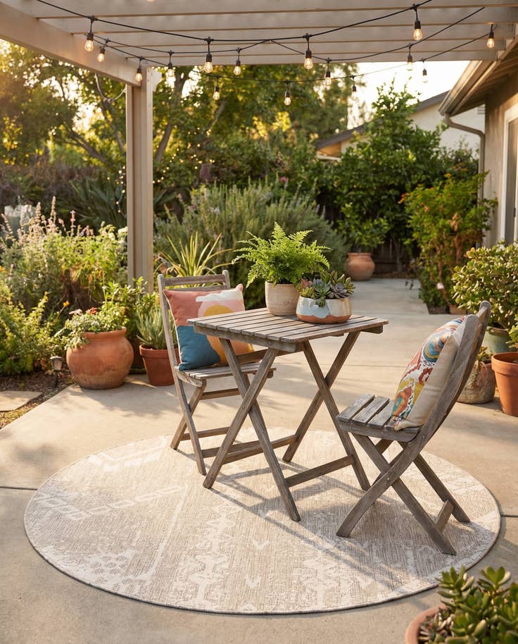 Detail image of 6' x 6' Easy-Clean Bohemian Indoor / Outdoor Round Rug