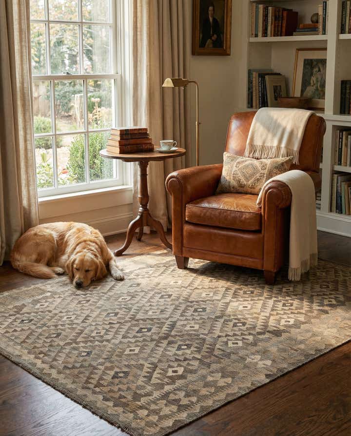 6' 9 x 9' 7 Hand Woven Kilim Maymana Wool Rug